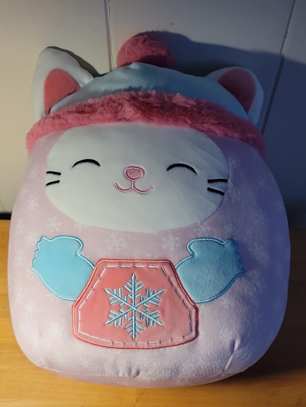 Squishmallows KATHY Pink Cat Plush with Light Blue Mitten Appliqués